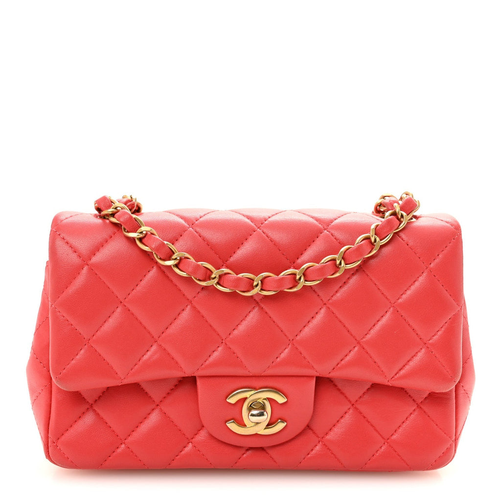 Lambskin Quilted Mini Rectangular Flap Red