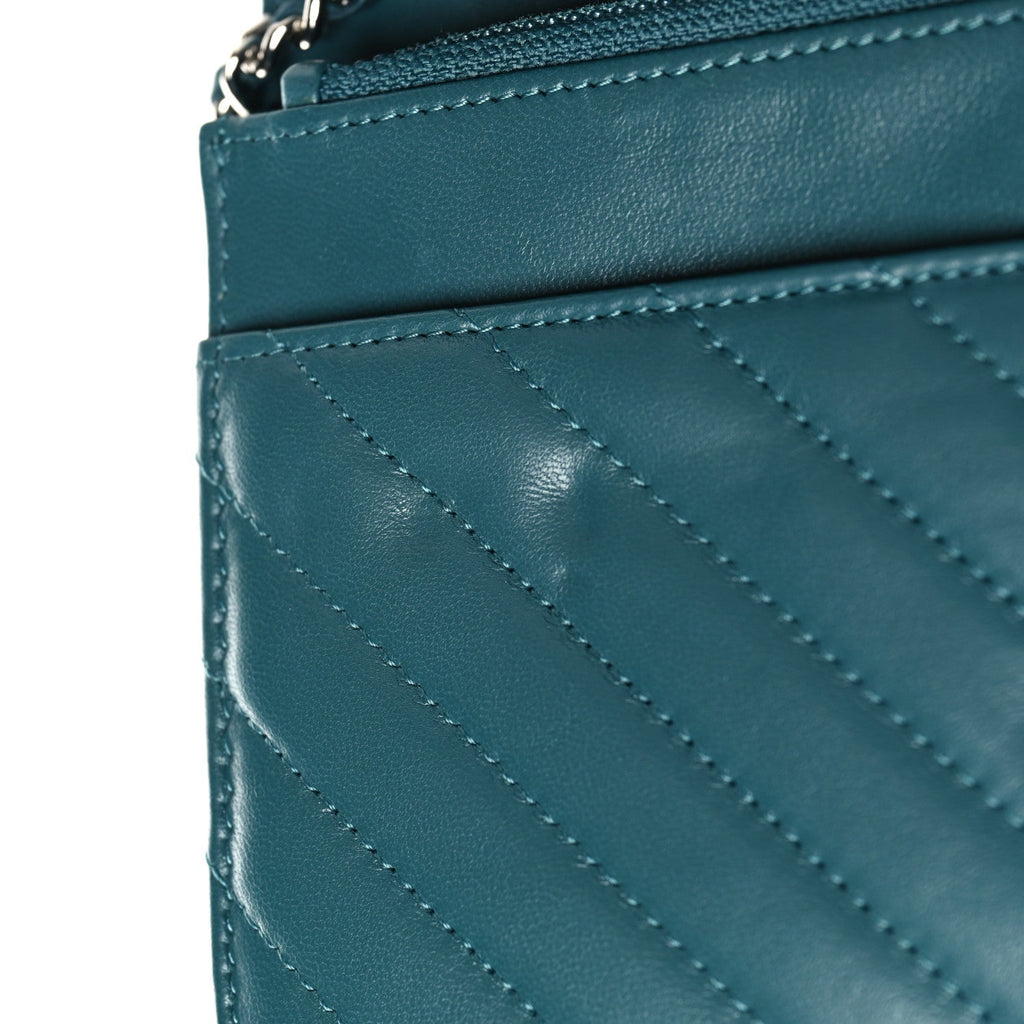 Lambskin Chevron Quilted Wallet On Chain WOC Turquoise