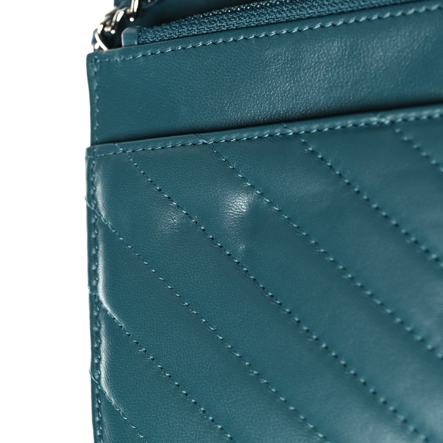 Lambskin Chevron Quilted Wallet On Chain WOC Turquoise