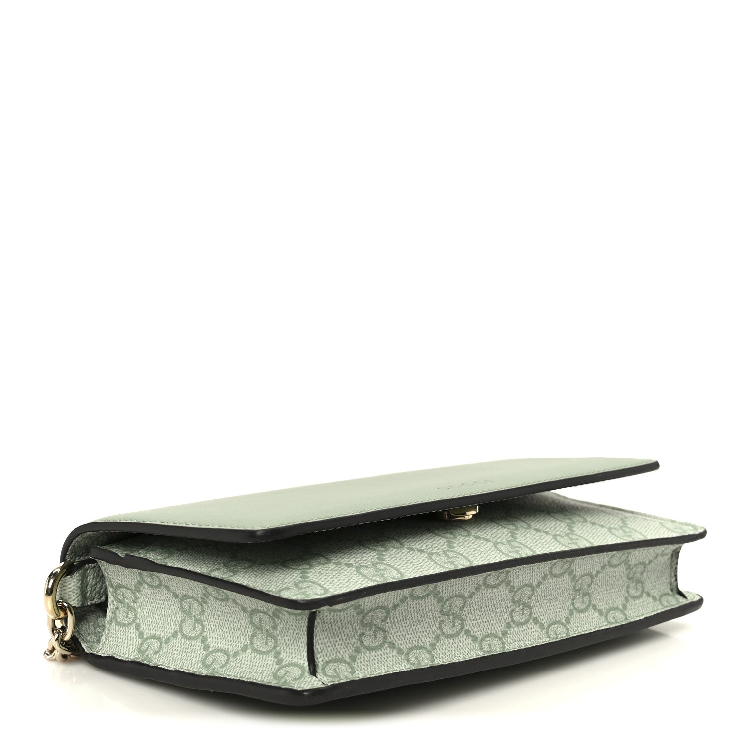 GG Supreme Monogram Textured Calfskin Emblem Wallet On Chain Sage Green