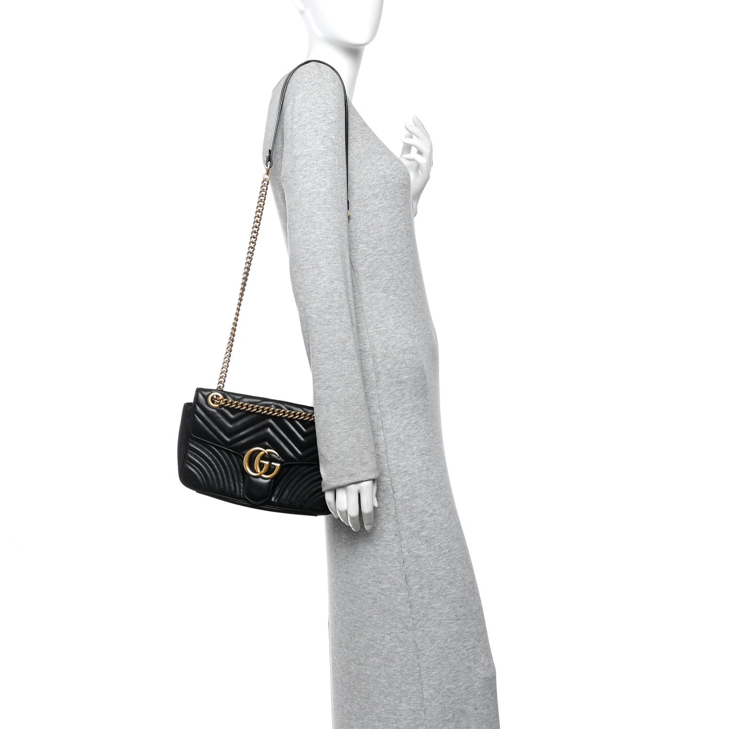 Calfskin Matelasse Small GG Marmont Shoulder Bag Black