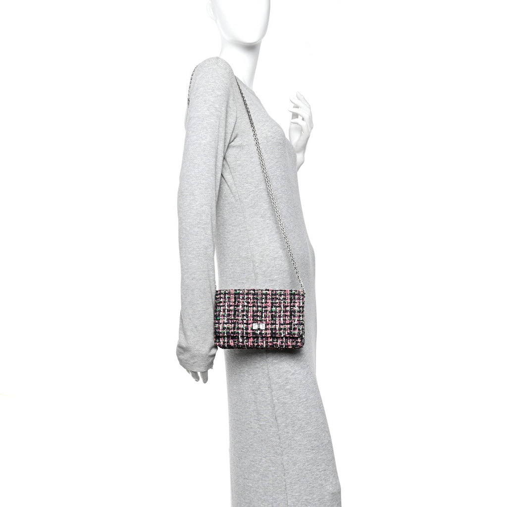 Tweed Quilted Reissue Wallet On Chain WOC Pink Multicolor