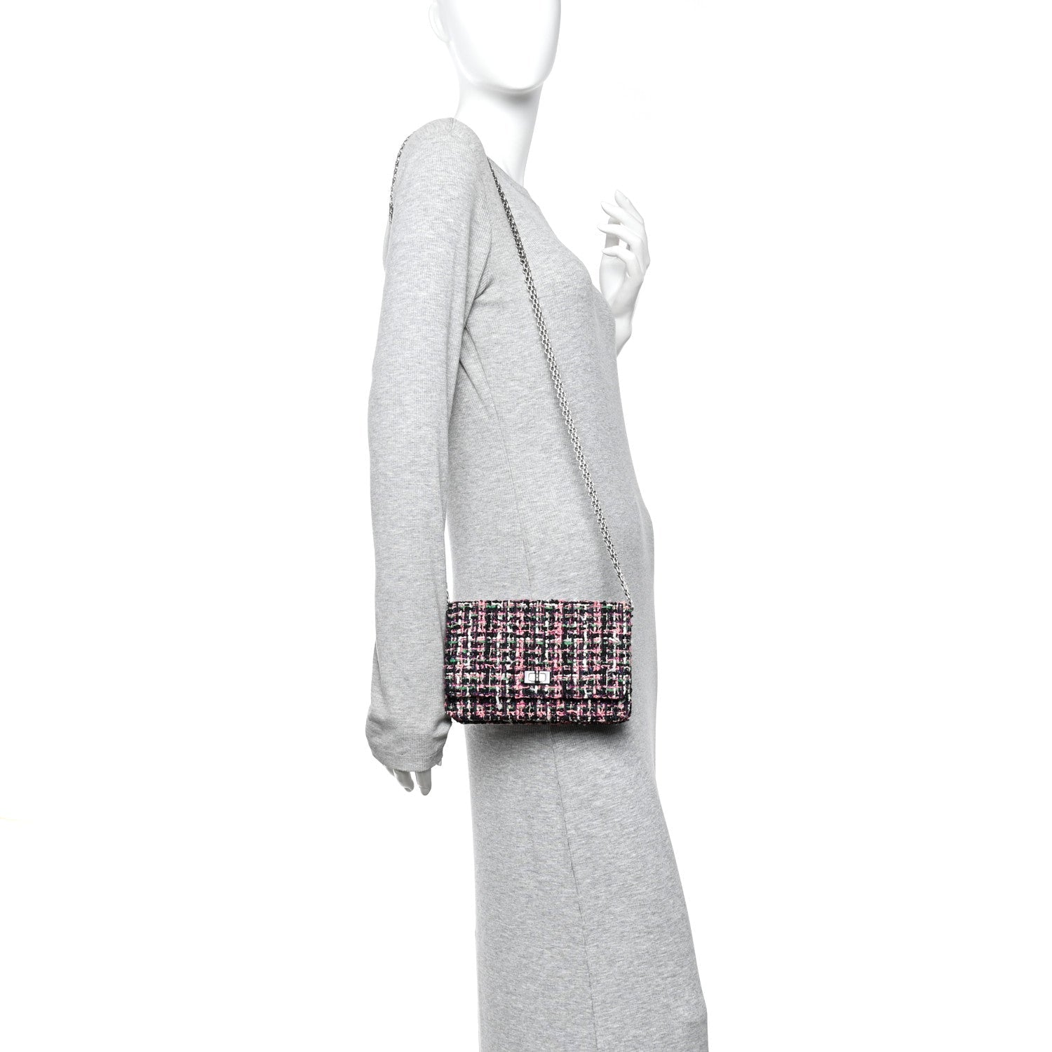Tweed Quilted Reissue Wallet On Chain WOC Pink Multicolor
