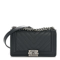 Calfskin Chevron Quilted New Medium Boy Flap Dark Navy Blue