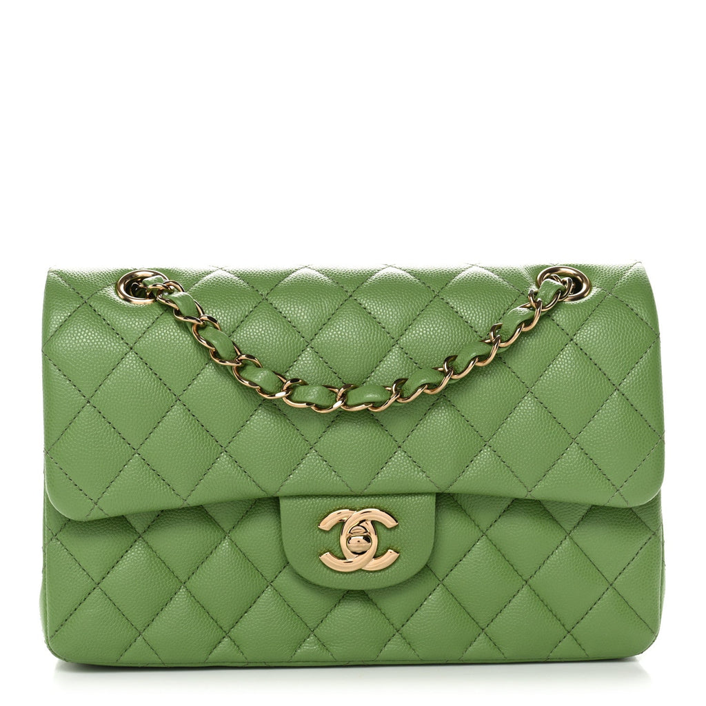 Caviar Quilted Small Double Flap Green