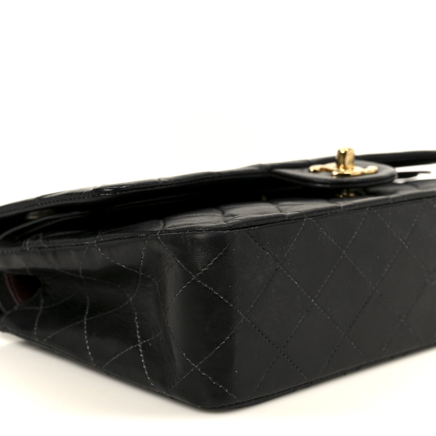 Lambskin Quilted Medium Double Flap Black