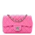 Lambskin Quilted Mini Rectangular Flap Neon Pink