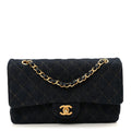 Denim Quilted Medium Double Flap Dark Blue