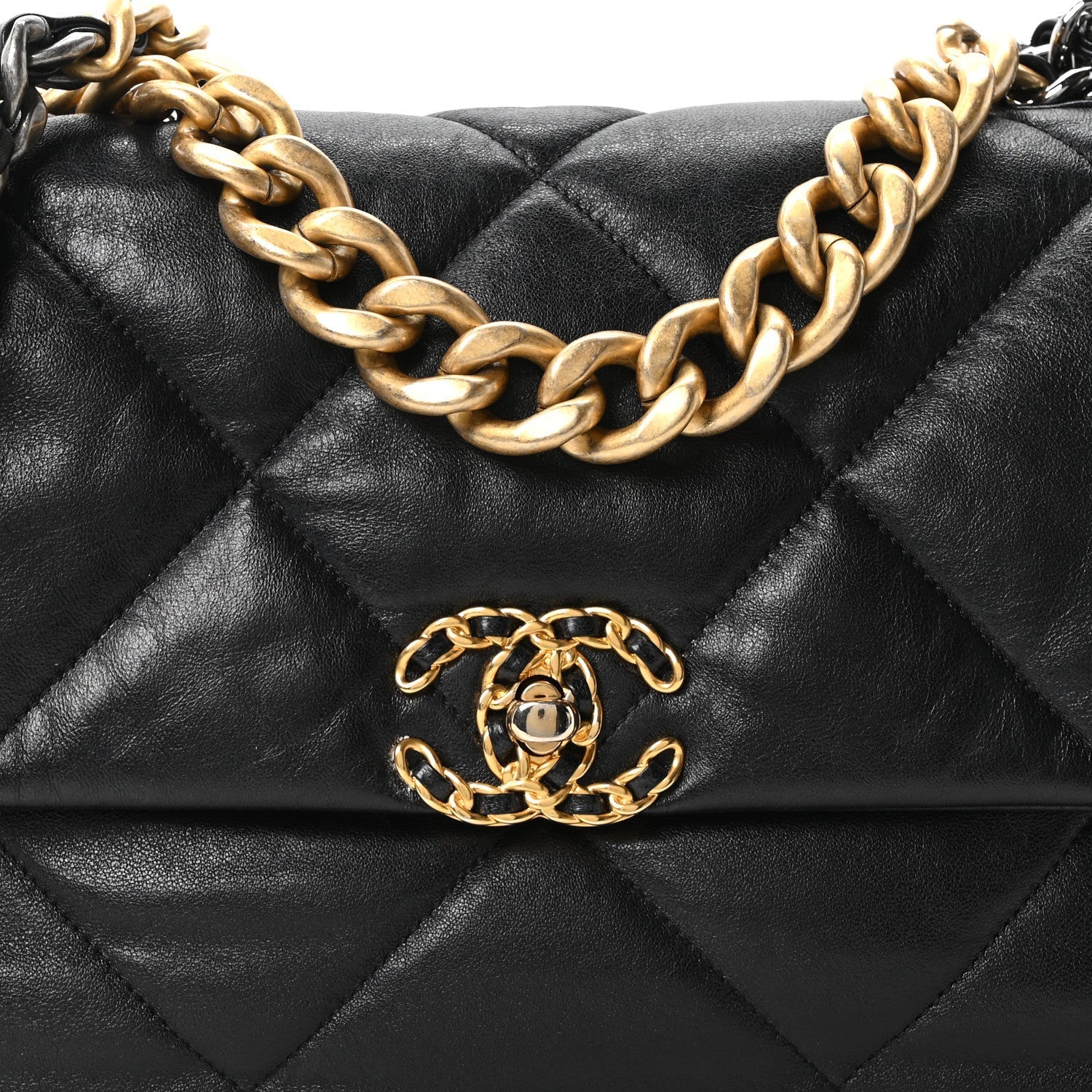 Goatskin Quilted Large Chanel 19 Flap Black
