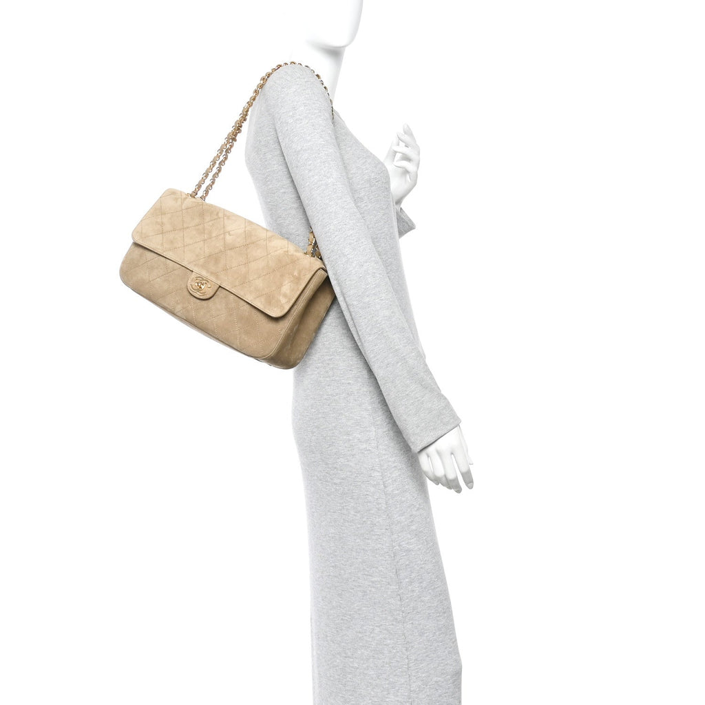 Suede Calfskin Small Souplissimo Maxi Flap Dark Beige