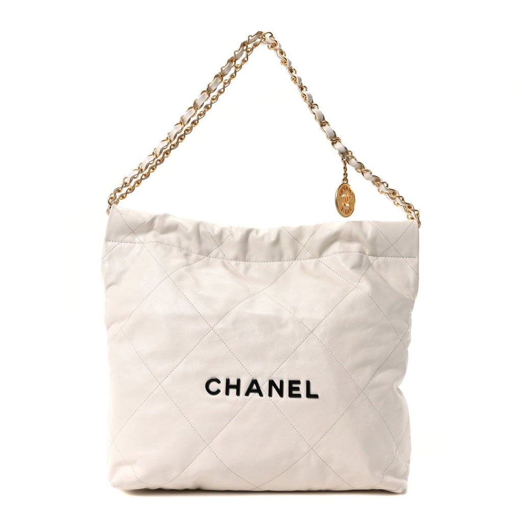 Shiny Calfskin Quilted Small Chanel 22 White Black