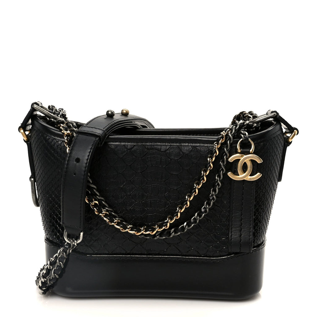 Snakeskin Patent Calfskin Small Gabrielle Hobo Black