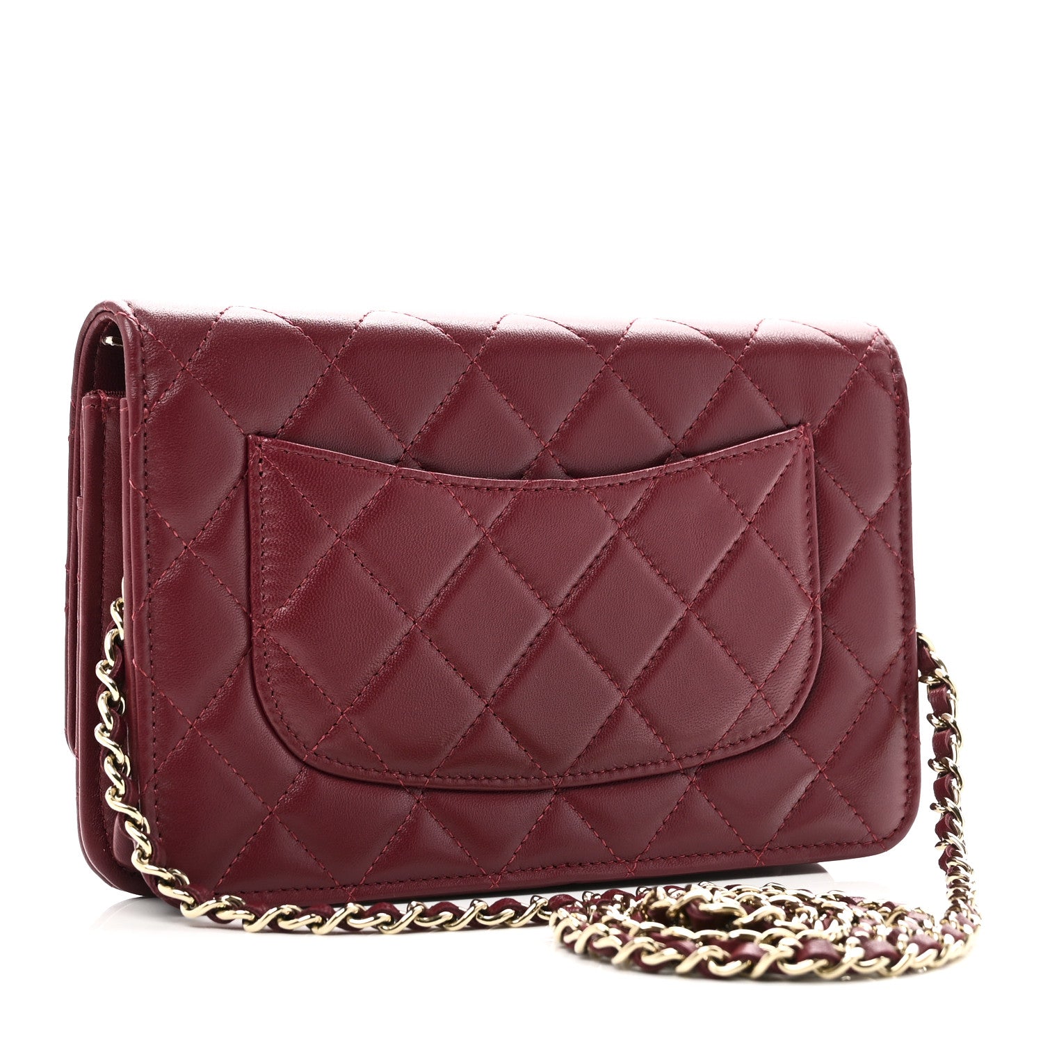 Lambskin Quilted Wallet On Chain WOC Burgundy