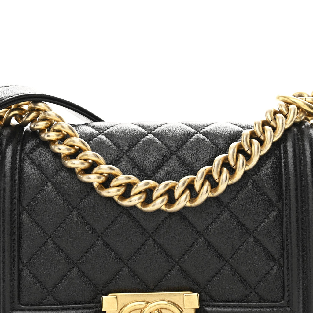 Calfskin Quilted Small Boy Flap Black