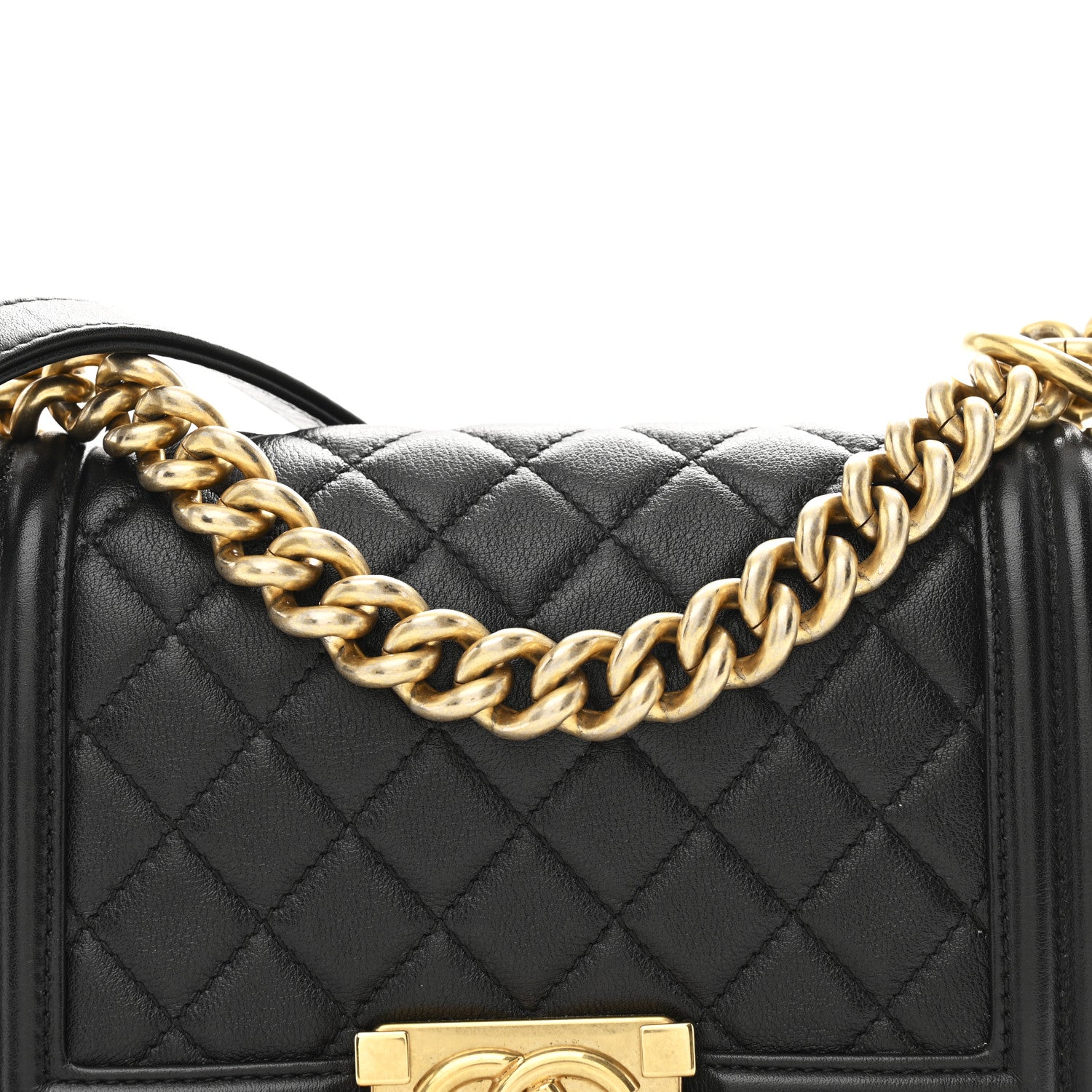 Calfskin Quilted Small Boy Flap Black