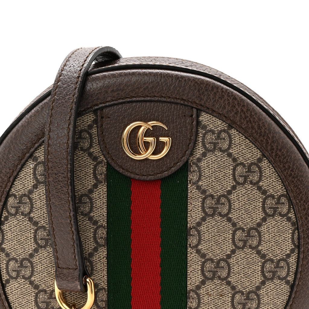 GG Supreme Monogram Web Mini Ophidia Round Shoulder Bag Brown