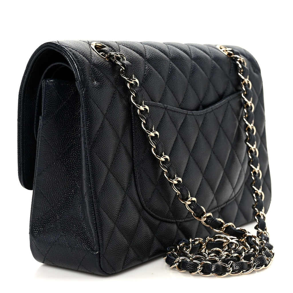 Caviar Quilted Medium Double Flap Navy