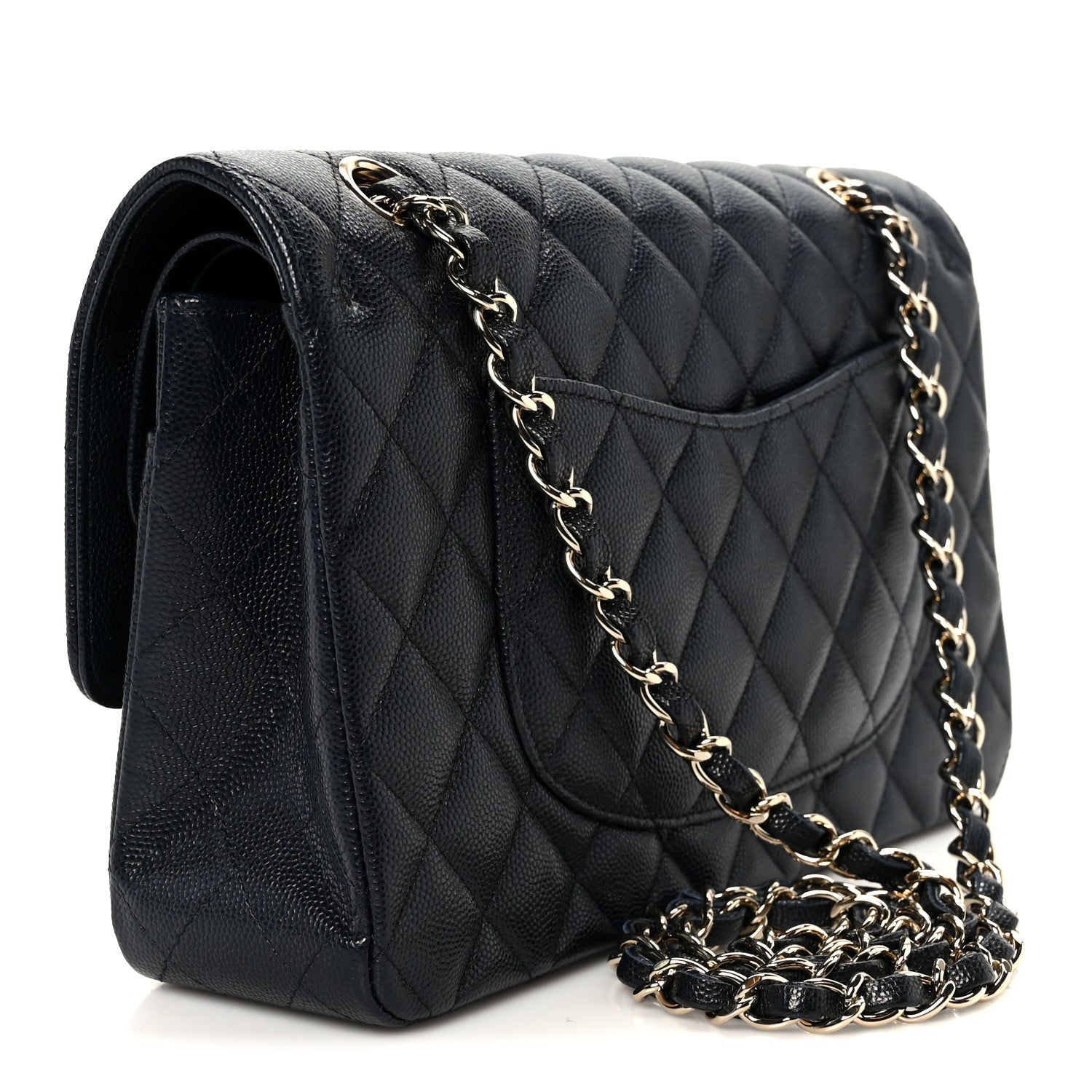 Caviar Quilted Medium Double Flap Navy