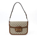GG Supreme Monogram Azalea Calfskin Horsebit 1955 Shoulder Bag Beige Brown Sugar