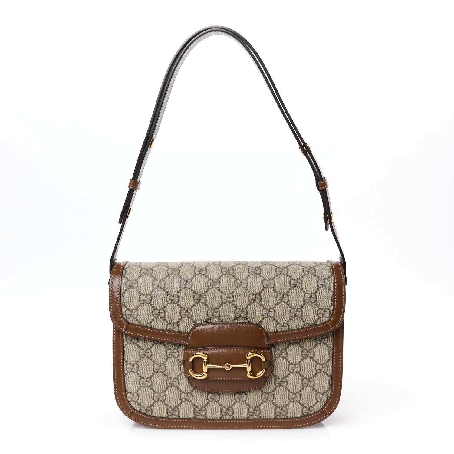 GG Supreme Monogram Azalea Calfskin Horsebit 1955 Shoulder Bag Beige Brown Sugar