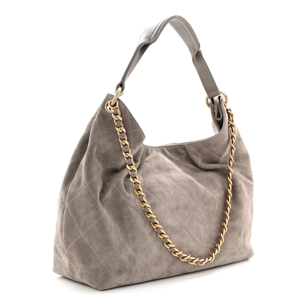 Suede Quilted Large Hobo Dark Grey