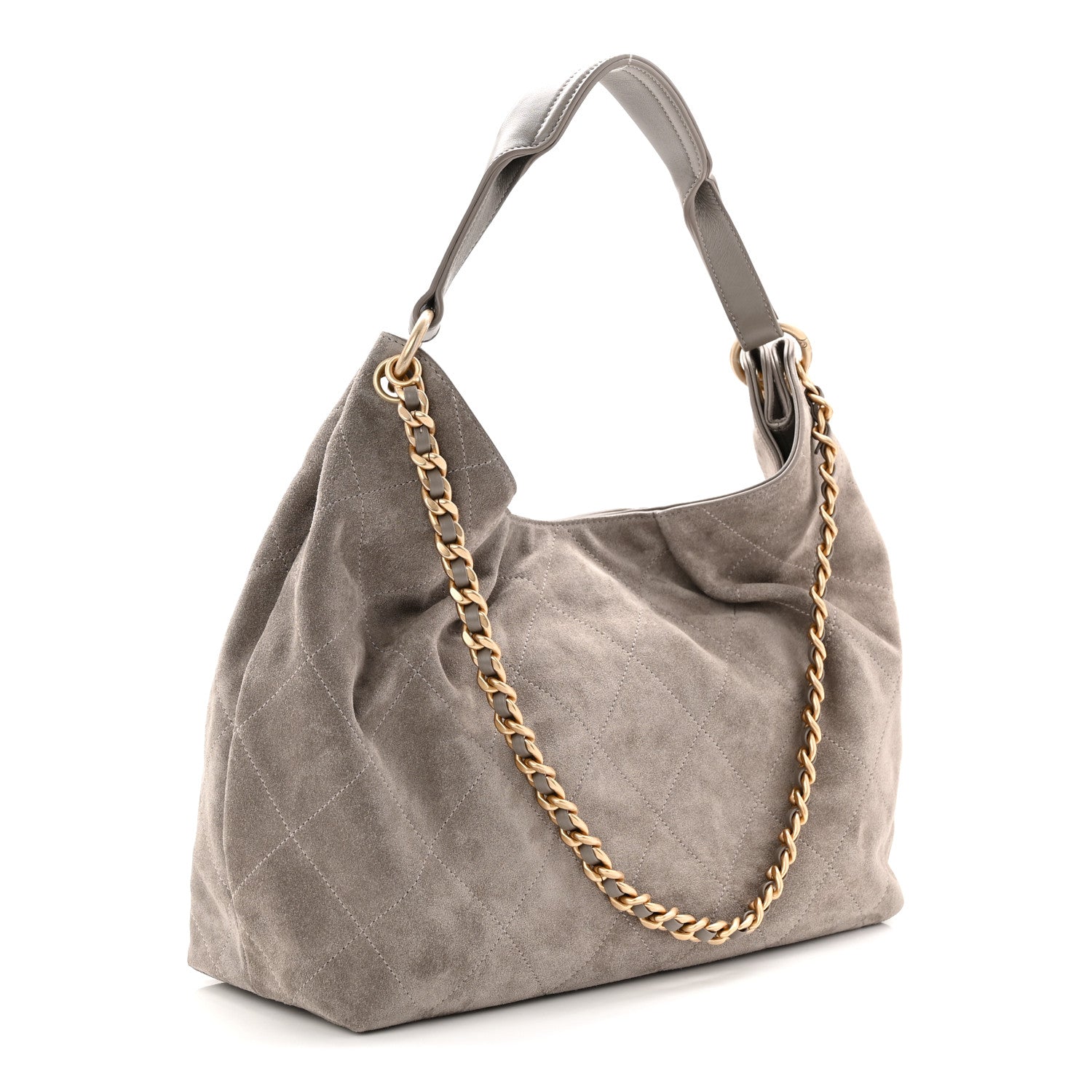 Suede Quilted Large Hobo Dark Grey