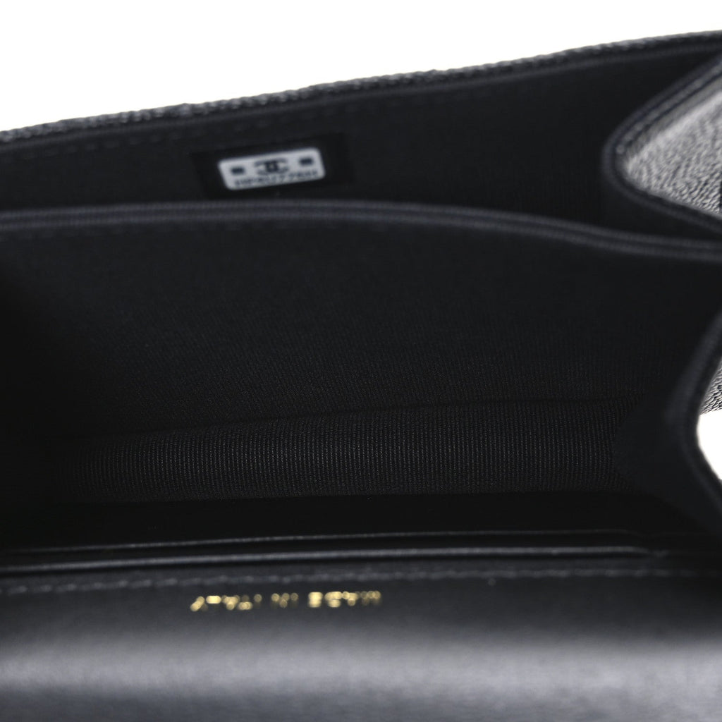 Caviar Quilted Mini Ribbon Wallet On Chain WOC Black