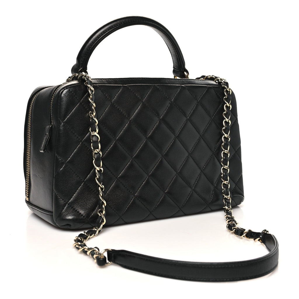 Lambskin Quilted Medium Trendy CC Bowling Bag Black