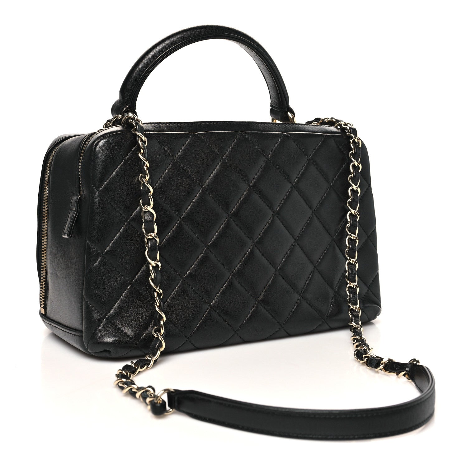 Lambskin Quilted Medium Trendy CC Bowling Bag Black