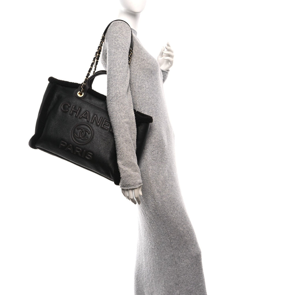 Lambskin Shearling Medium Deauville Tote Dark Brown