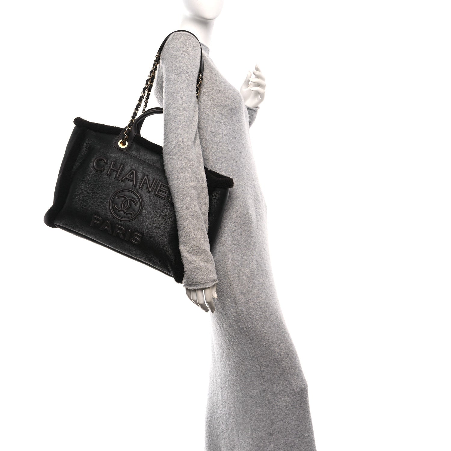 Lambskin Shearling Medium Deauville Tote Dark Brown