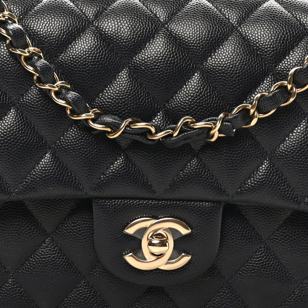 Caviar Quilted Medium Double Flap Navy