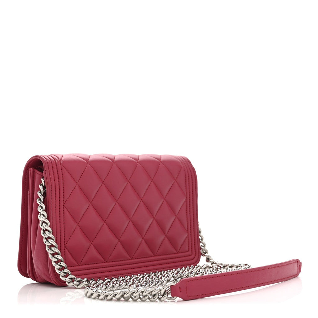 Lambskin Quilted Boy Wallet On Chain WOC Dark Fuchsia
