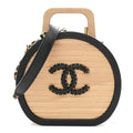Beech Wood Lambskin Round CC Vanity Case Black