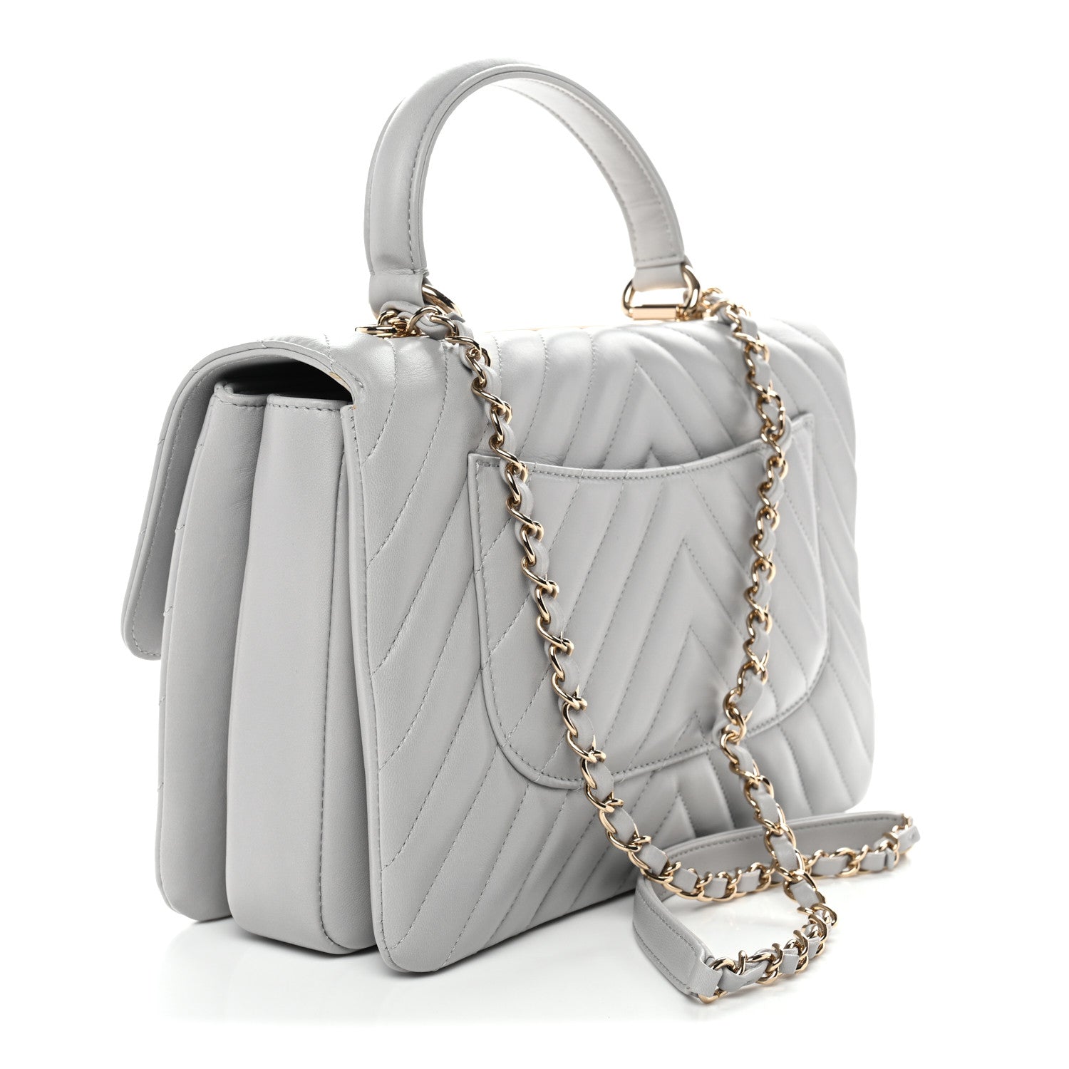 Lambskin Chevron Quilted Medium Trendy CC Dual Handle Flap Bag Grey