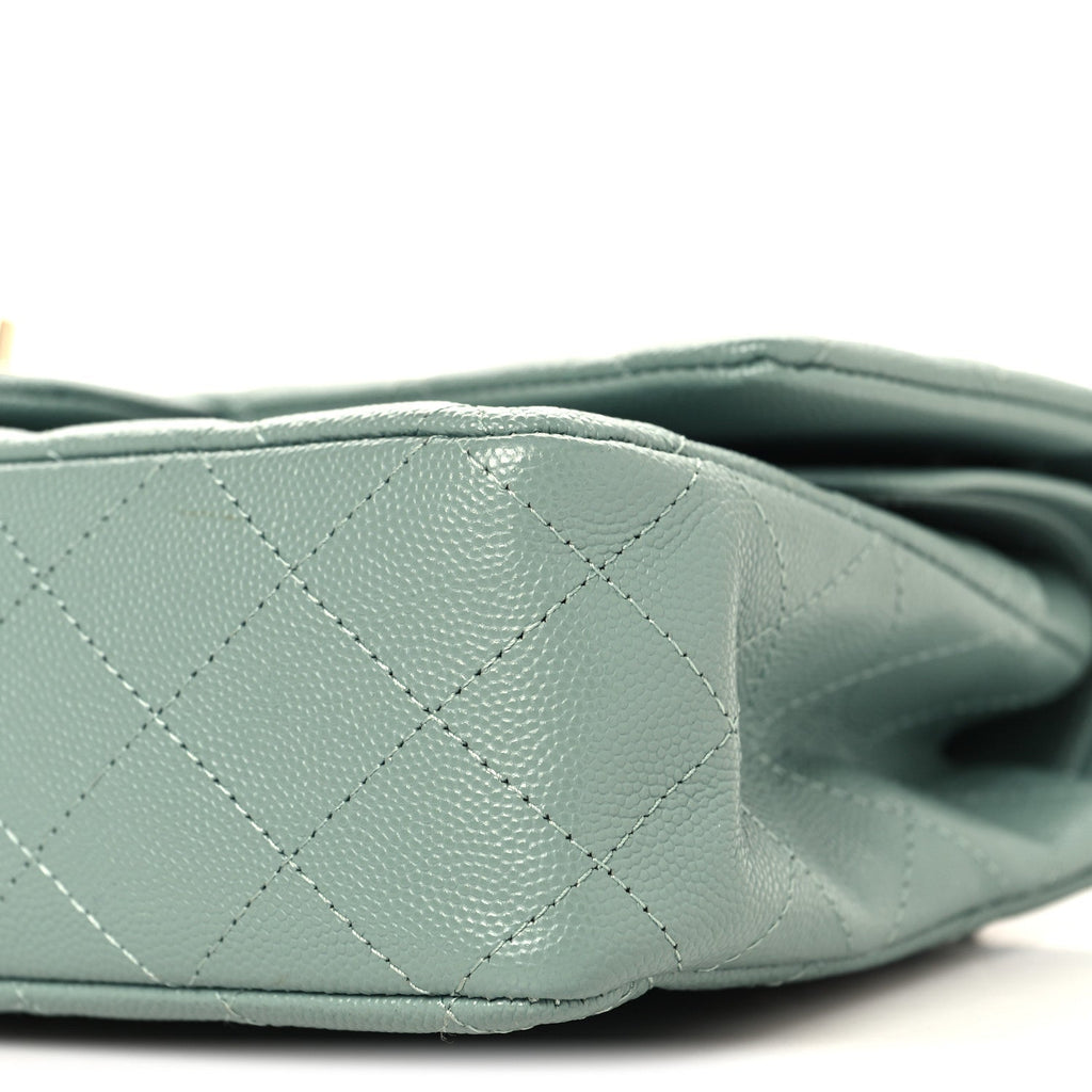 Caviar Quilted Medium Double Flap Dark Green