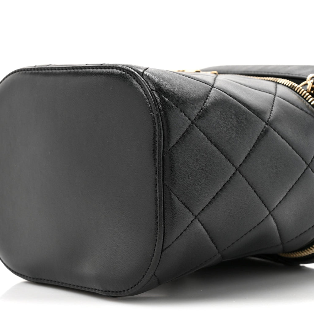 Lambskin Quilted Trendy Vanity Case Black