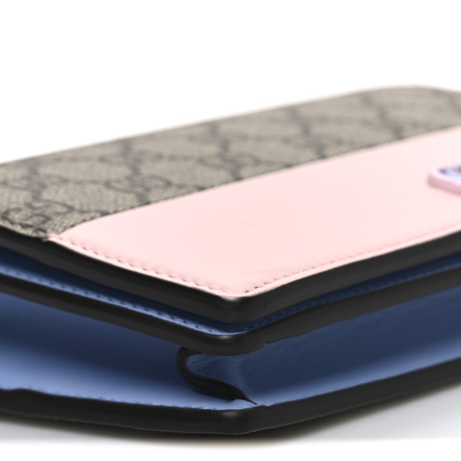 GG Supreme Monogram Textured Dollar Calfskin Mini GG Marmont Chain Wallet Light Pink Blue Beige