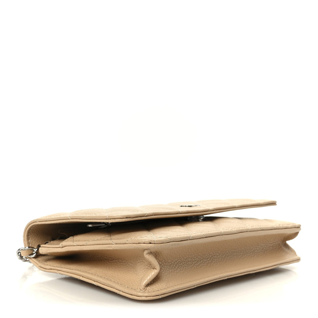 Caviar Quilted Wallet on Chain WOC Beige