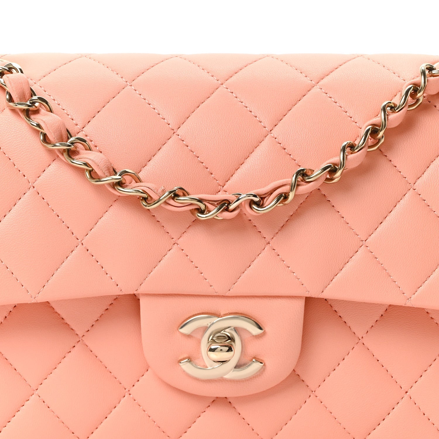 Lambskin Quilted Small Double Flap Light Orange