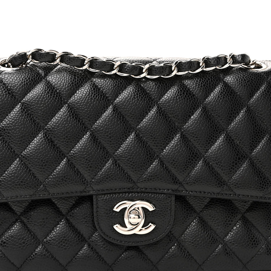 Caviar Quilted Medium Double Flap Black