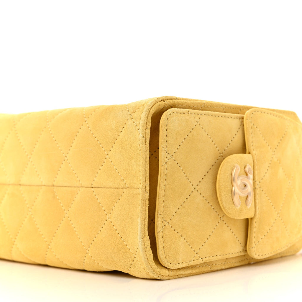 Suede Quilted Mini Chanel 25 Handbag Yellow