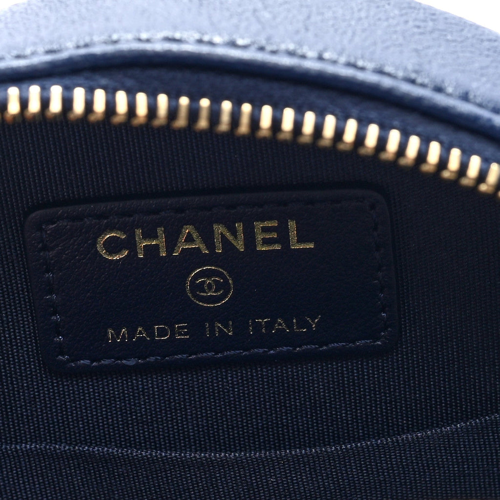 Lambskin Quilted Chanel 19 Round Clutch With Chain  Navy