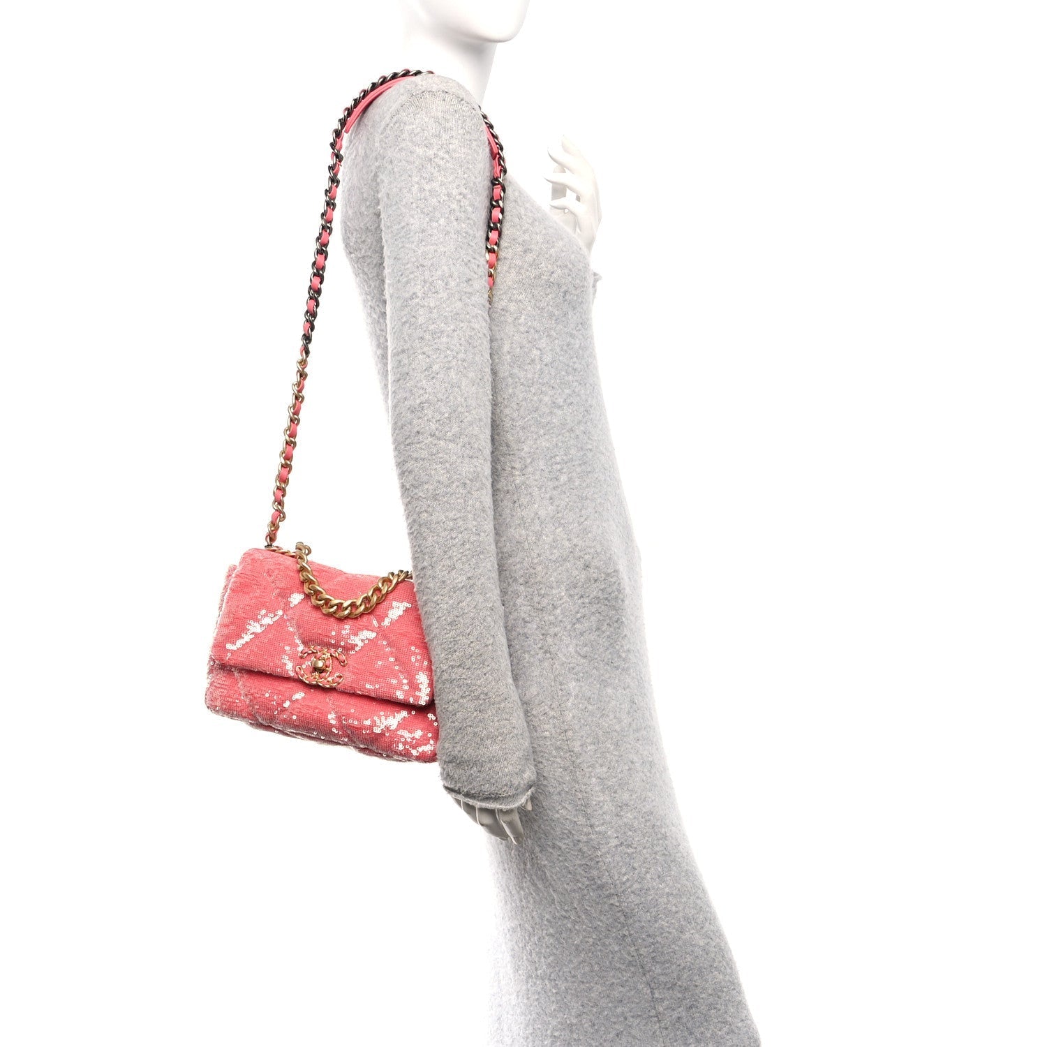 Sequin Quilted Medium Chanel 19 Flap Coral