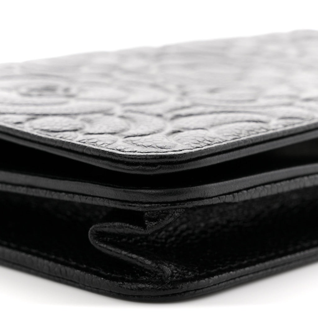 Caviar Camellia Embossed Wallet On Chain WOC Black