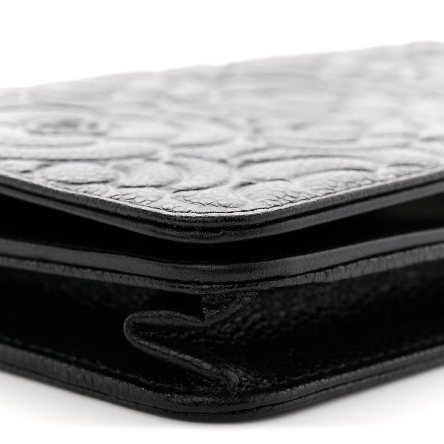 Caviar Camellia Embossed Wallet On Chain WOC Black