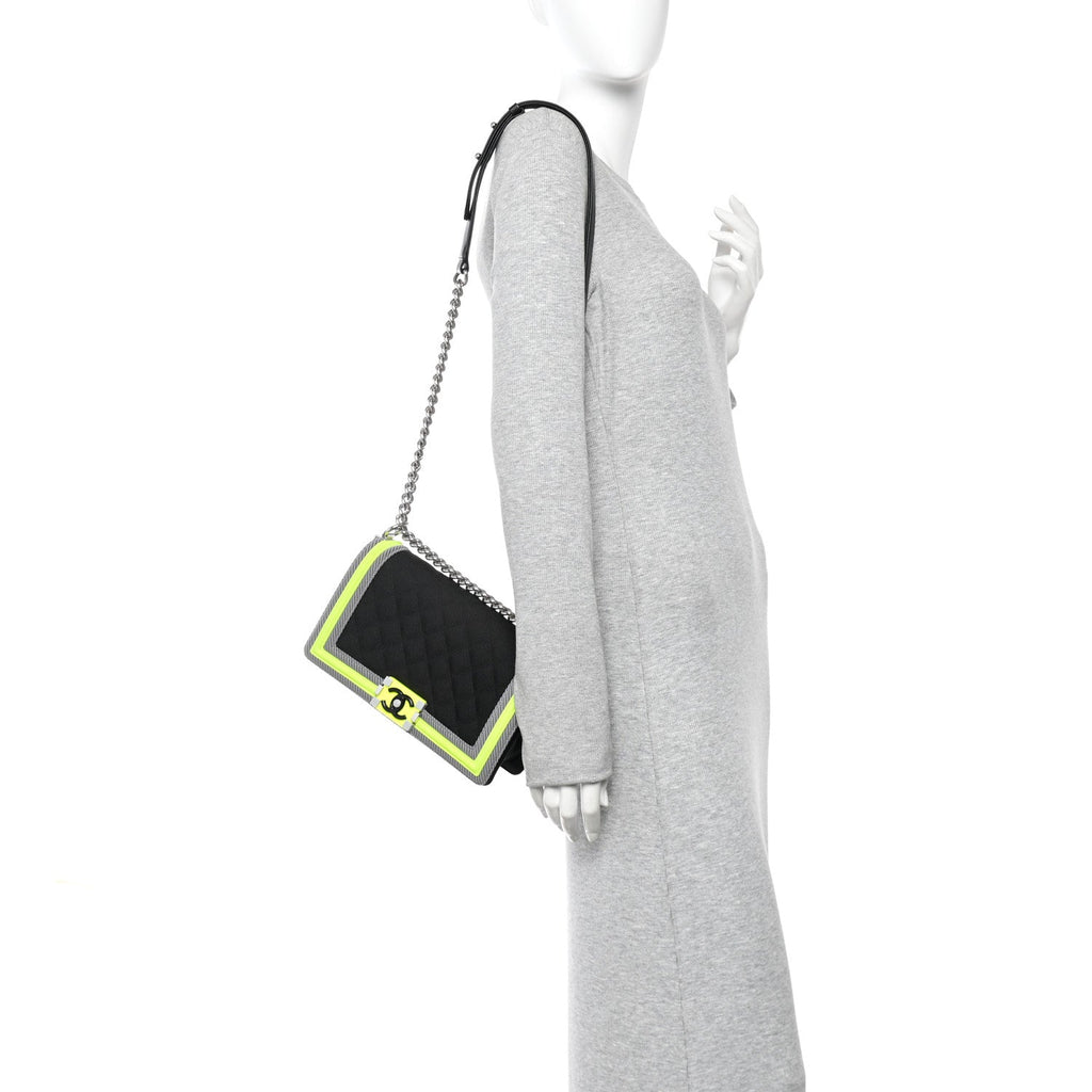 Canvas Quilted Medium Fluo Boy Flap Black Grey Yellow