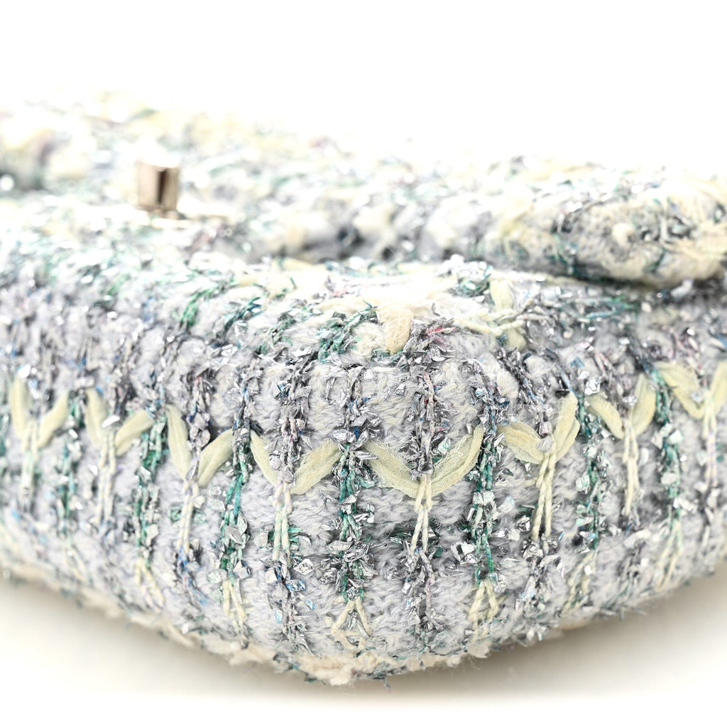 Tweed Quilted Mini Rectangular Flap Light Green Silver White