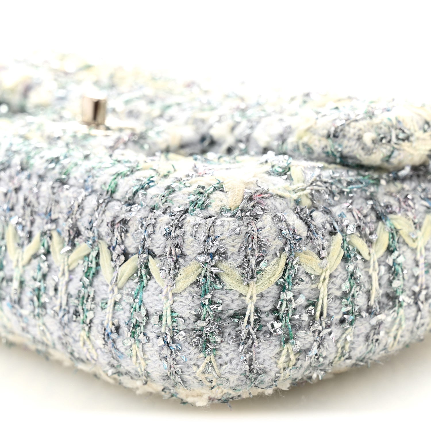 Tweed Quilted Mini Rectangular Flap Light Green Silver White