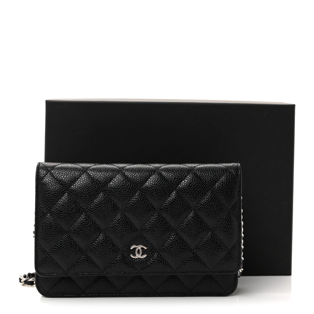 Caviar Quilted Wallet on Chain WOC Black